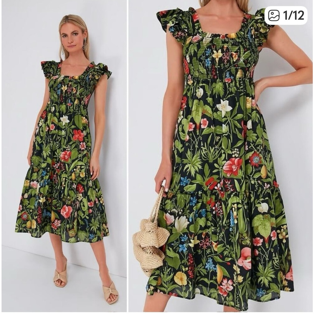 Tuckernuck Floral Smocked Maxi Dress in Black and Green